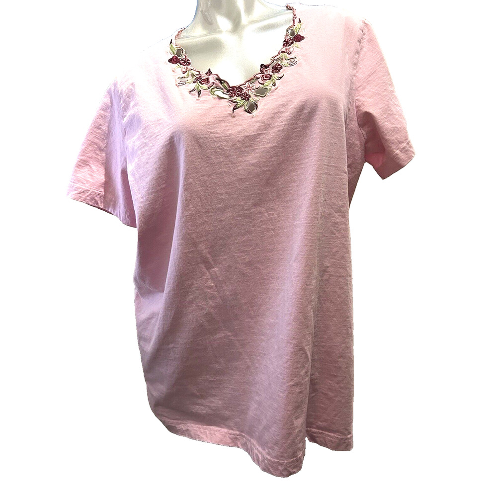 Women’s Adrian Delafield Pink And Red Embroidered Floral Top in Size 2X 22 24